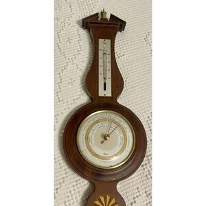 Taylor Mahogany Banjo Wall Thermometer Barometer Brass Weather Station Vintage